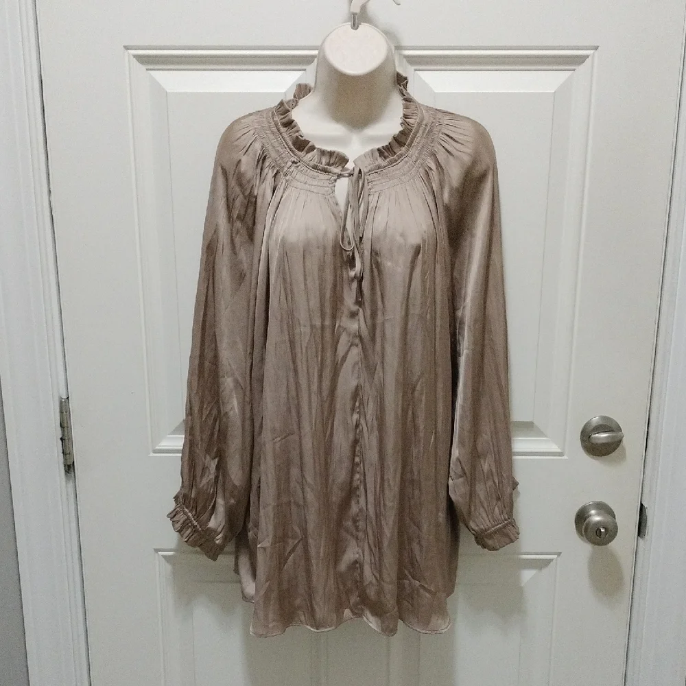 Carmen Marc Valvo Taupe Blouse 3X - Picture 1 of 5